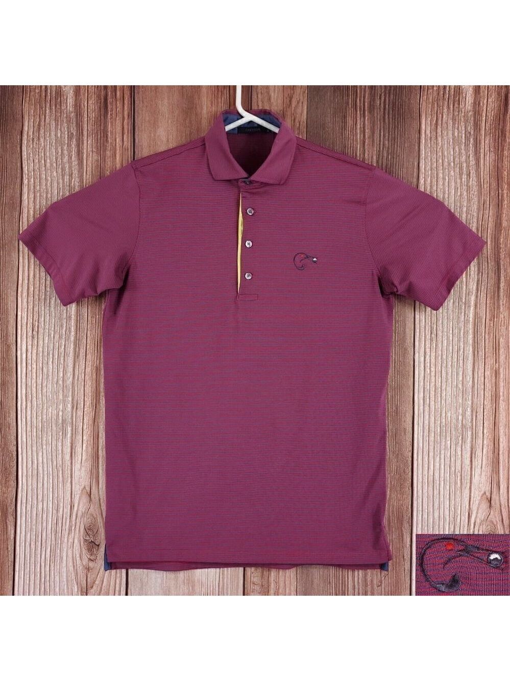 Greyson Mens Small Bird Embroidery Golf Ball Striped S/S Performance Polo Shirt